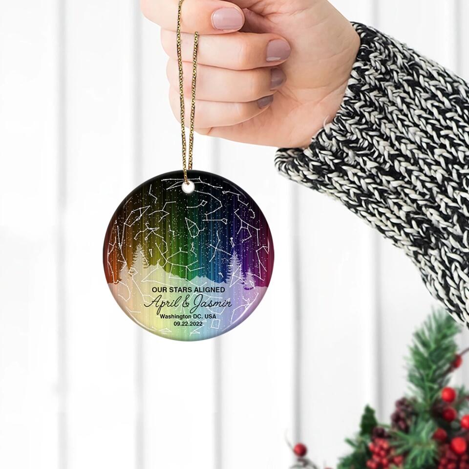 Our Stars Aligned - Personalized Ceramic Ornament - Gift For Couple On Christmas