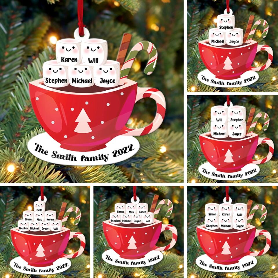 Member of Marshmellow Coffee Family - Personalized Ornament with Name - Christmas Gift for Family, Parents, Grandparents
