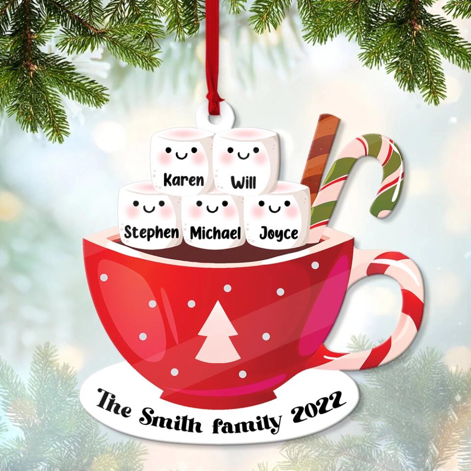 Member of Marshmellow Coffee Family - Personalized Ornament with Name - Christmas Gift for Family, Parents, Grandparents