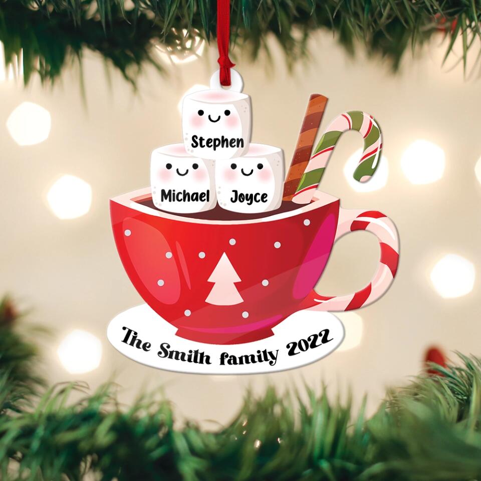 Member of Marshmellow Coffee Family - Personalized Ornament with Name - Christmas Gift for Family, Parents, Grandparents