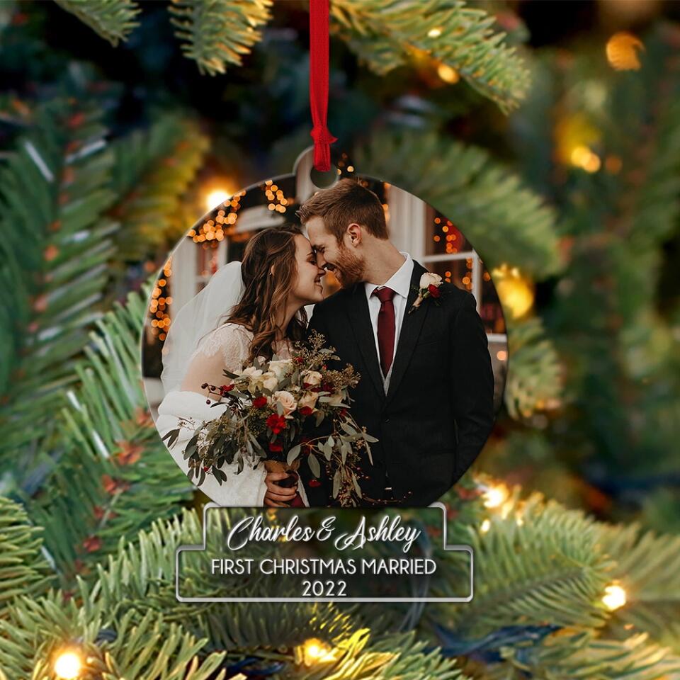 First Christmas Marriage - Custom Ornament for Couples - Personalized Photo Hanging Ornament - Christmas Decor Gift for Her Him