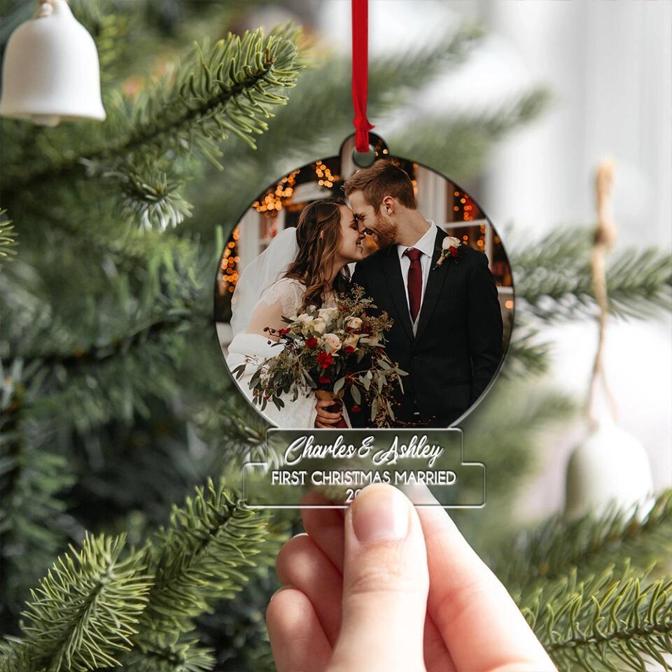 First Christmas Marriage - Custom Ornament for Couples - Personalized Photo Hanging Ornament - Christmas Decor Gift for Her Him