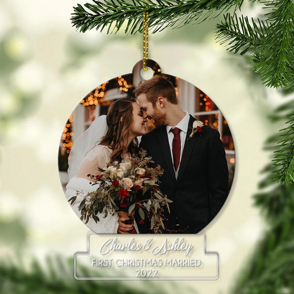 First Christmas Marriage - Custom Ornament for Couples - Personalized Photo Hanging Ornament - Christmas Decor Gift for Her Him