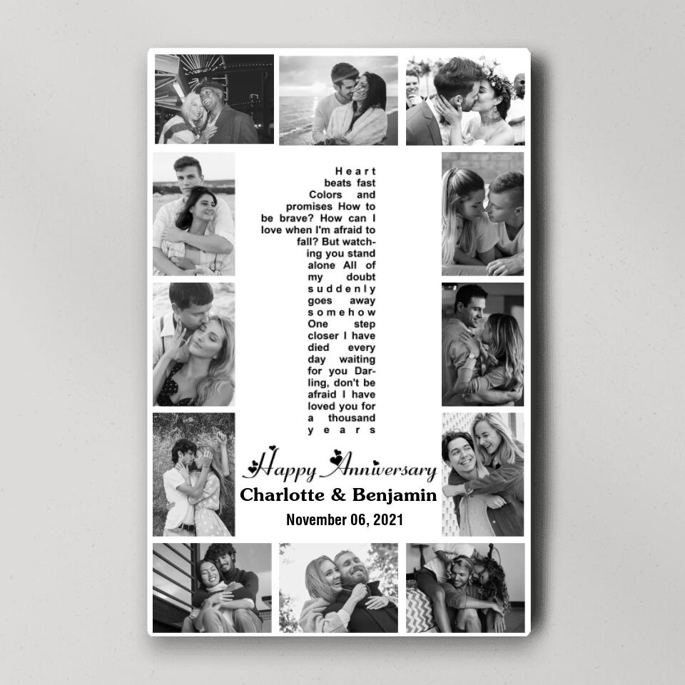 1 Year Anniversary Song Lyrics Photo Collage Custom Canvas Poster Anniversary Gifts For Couples