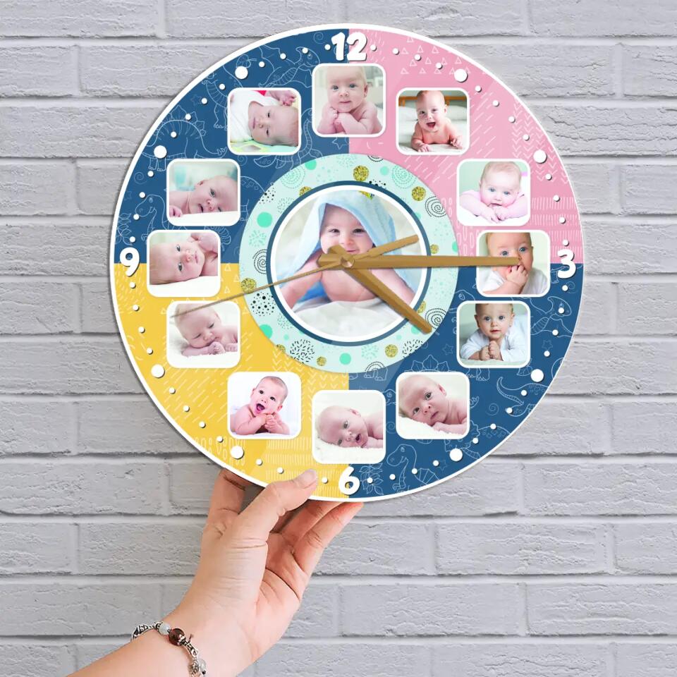 Baby Photos Custom Collage - Personalized Wall Clock - Best Gifts for Baby Parents | 211IHPLNWC483