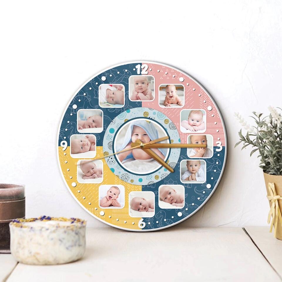 Baby Photos Custom Collage - Personalized Wall Clock - Best Gifts for Baby Parents | 211IHPLNWC483