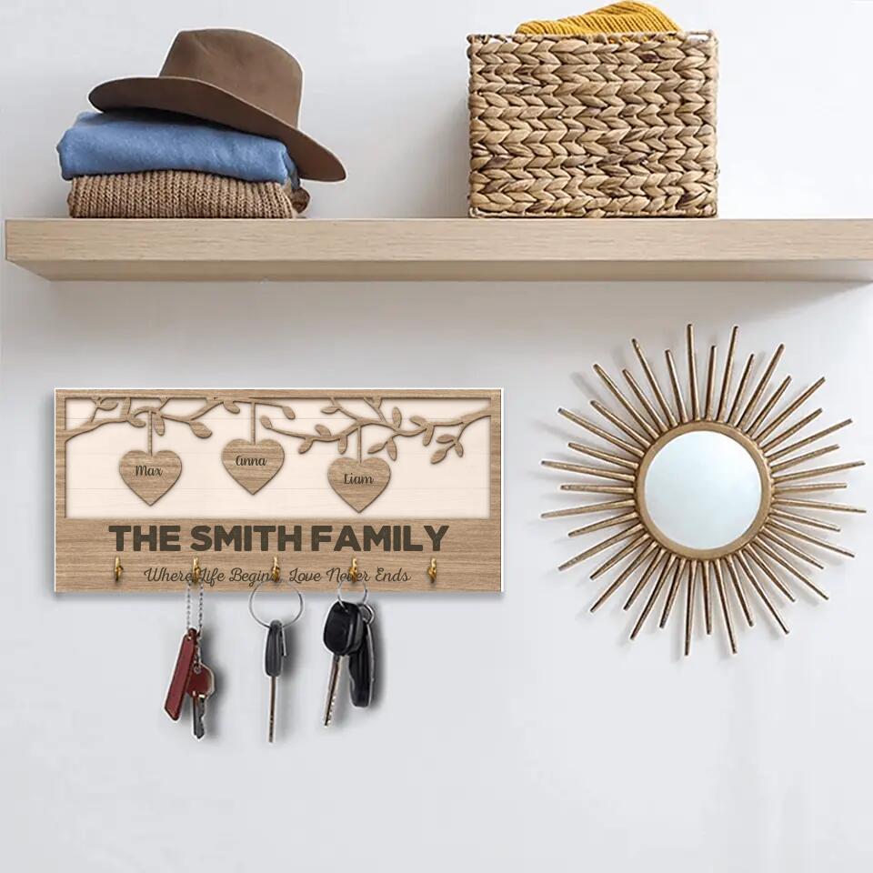 Where Life Begins Love Never Ends - Housewarming Gifts - Custom Key Holder - Anniversary Gifts