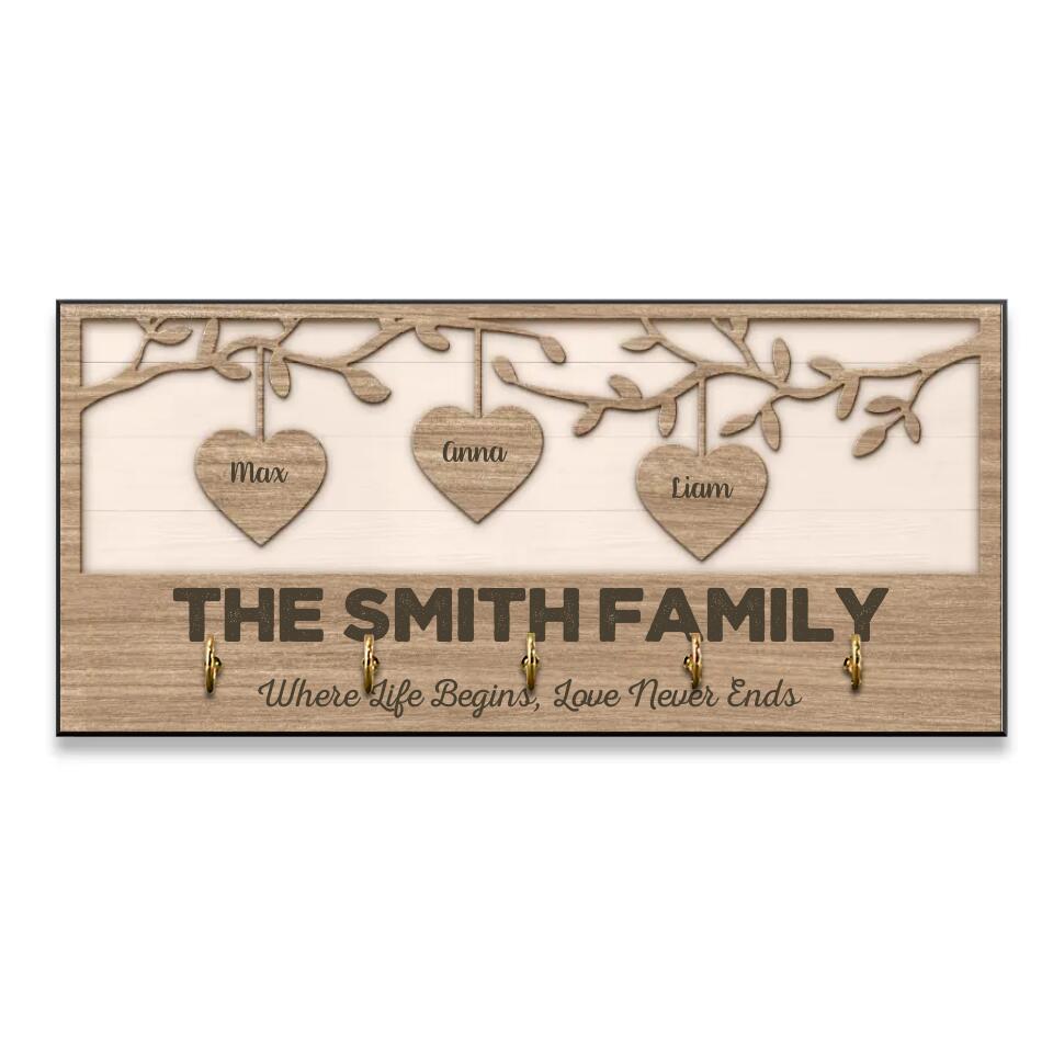 Where Life Begins Love Never Ends - Housewarming Gifts - Custom Key Holder - Anniversary Gifts