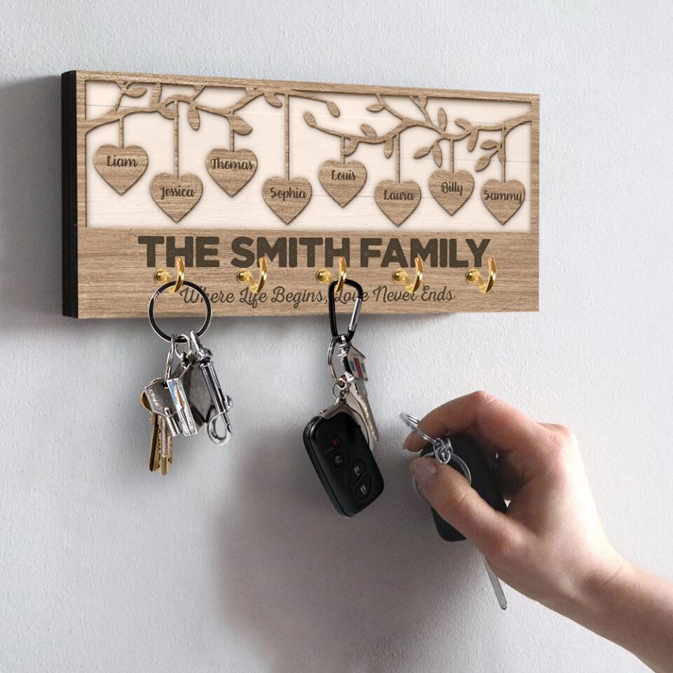 Where Life Begins Love Never Ends - Housewarming Gifts - Custom Key Holder - Anniversary Gifts
