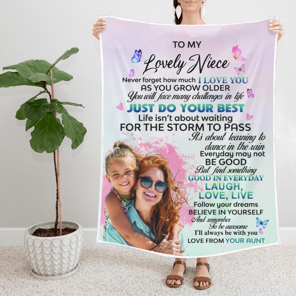 To My Lovely Niece - Never Forget That How Much I Love You - Personalized Name & Photo - Fleece Blanket - Best Gift for Niece from Aunt