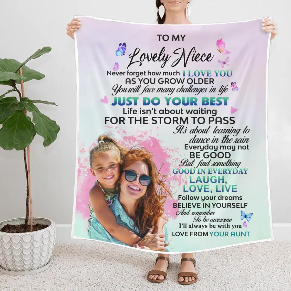 To My Lovely Niece - Never Forget That How Much I Love You - Personalized Name & Photo - Fleece Blanket - Best Gift for Niece from Aunt