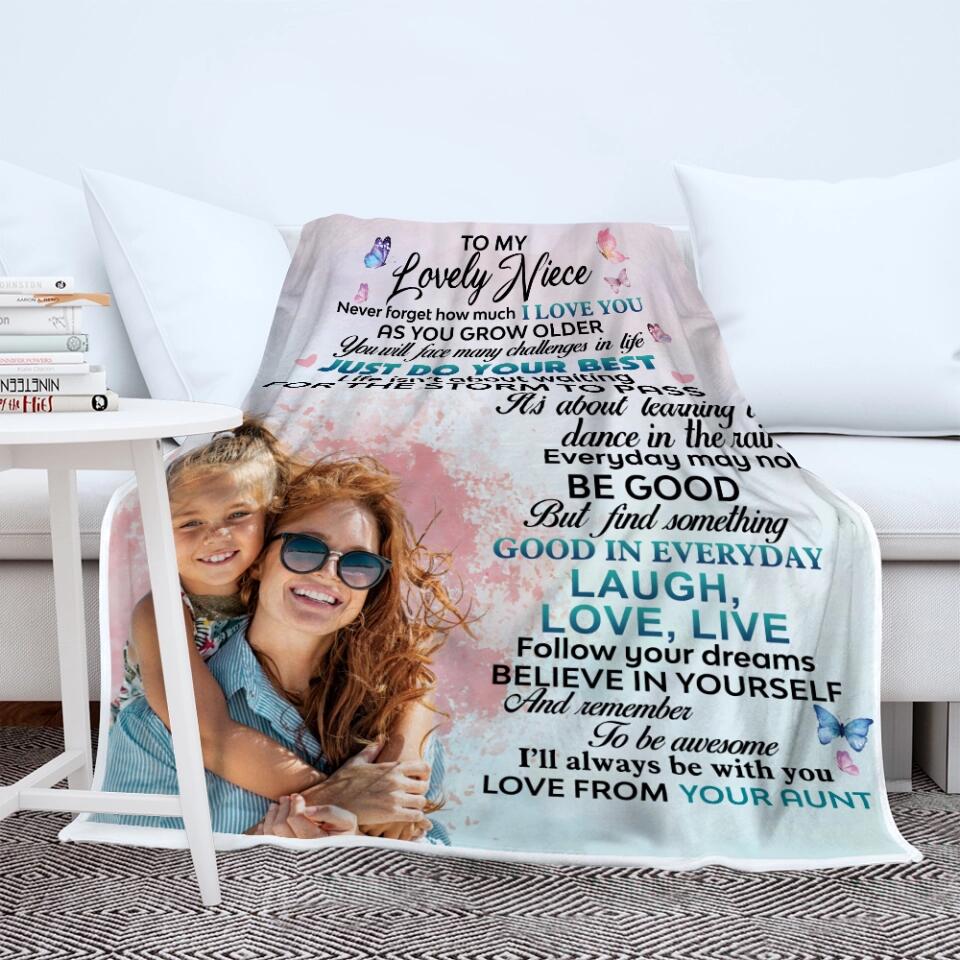 To My Lovely Niece - Never Forget That How Much I Love You - Personalized Name & Photo - Fleece Blanket - Best Gift for Niece from Aunt