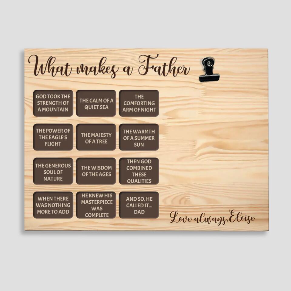 What Makes a Father - Chocolate Box with Text - God Took The Strength of a Mountain - Personalized Name - Custom Photo Clip Frame - Best Gift for Dad - Birthday Gift for Daddy - 211ICNBNPT154