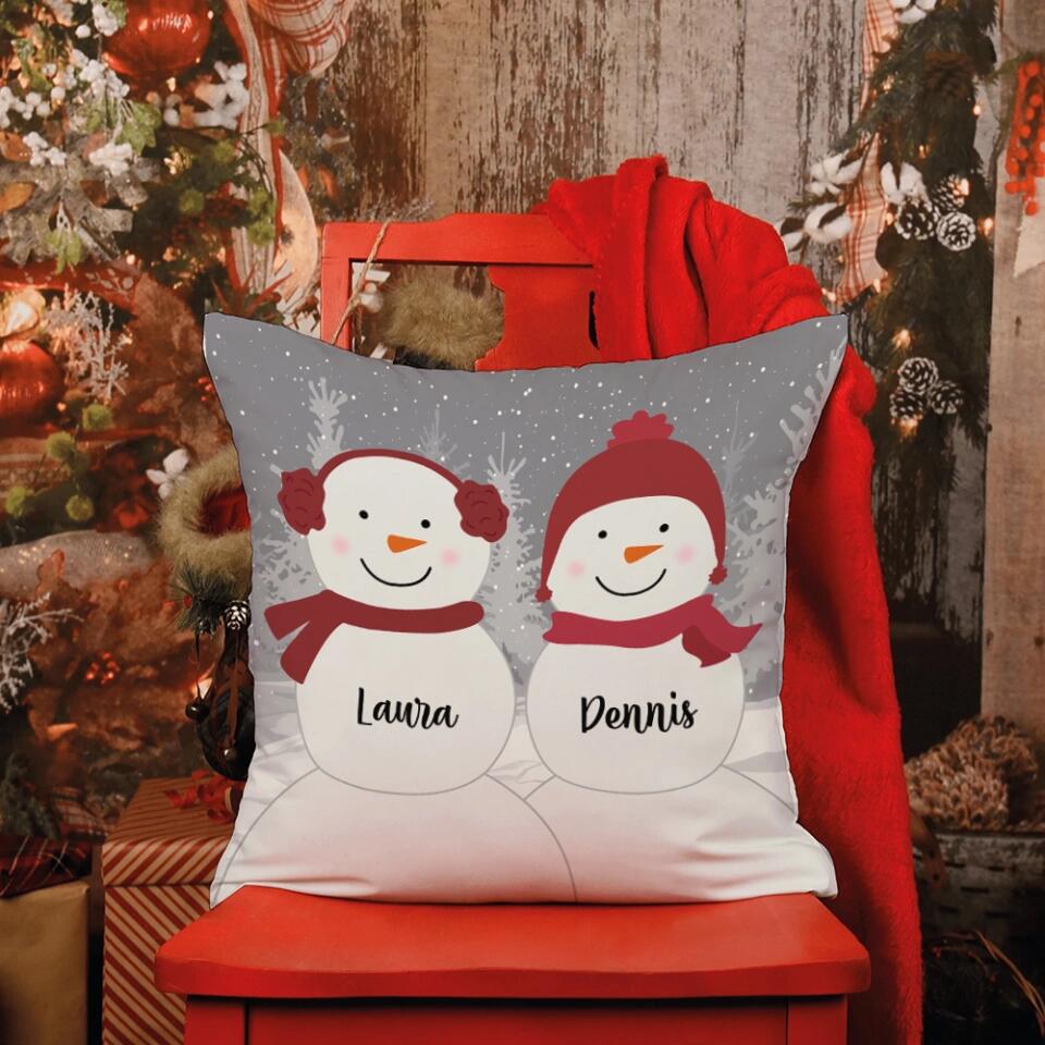 Snowman Family Personalized Throw Pillow - Custom Snowman Pillow - Christmas Gifts for Family Members, Couples