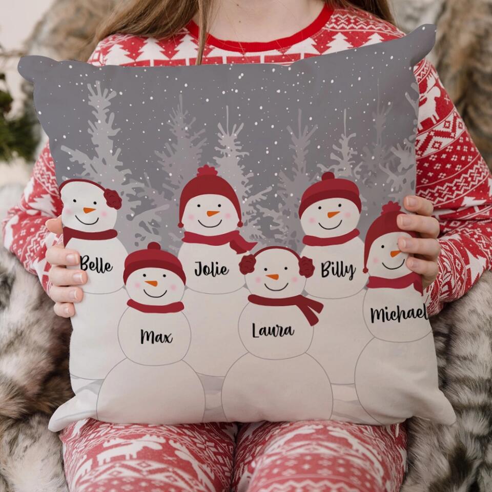Snowman Family Personalized Throw Pillow - Custom Snowman Pillow - Christmas Gifts for Family Members, Couples