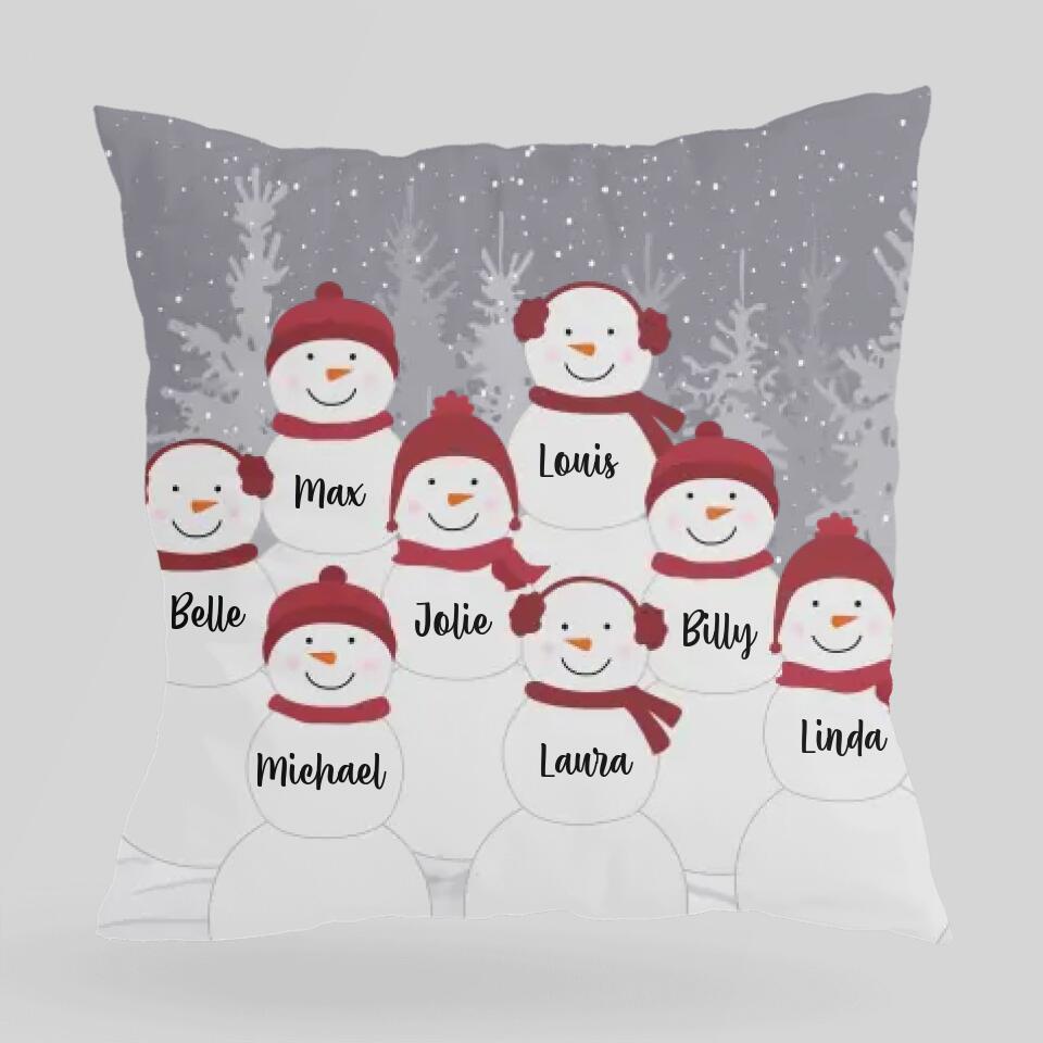 Snowman Family Personalized Throw Pillow - Custom Snowman Pillow - Christmas Gifts for Family Members, Couples