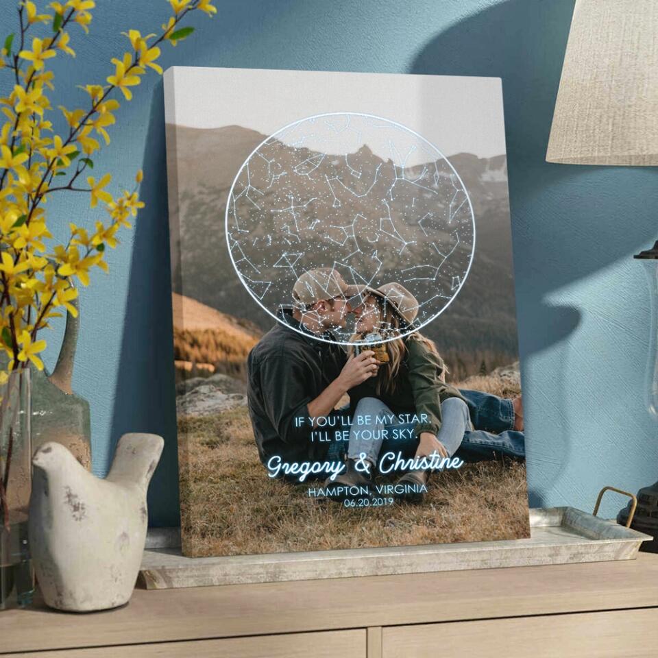 If You'll Be My Star I'll Be Your Sky Custom Star Map Canvas Poster Anniversary Gift For Couples