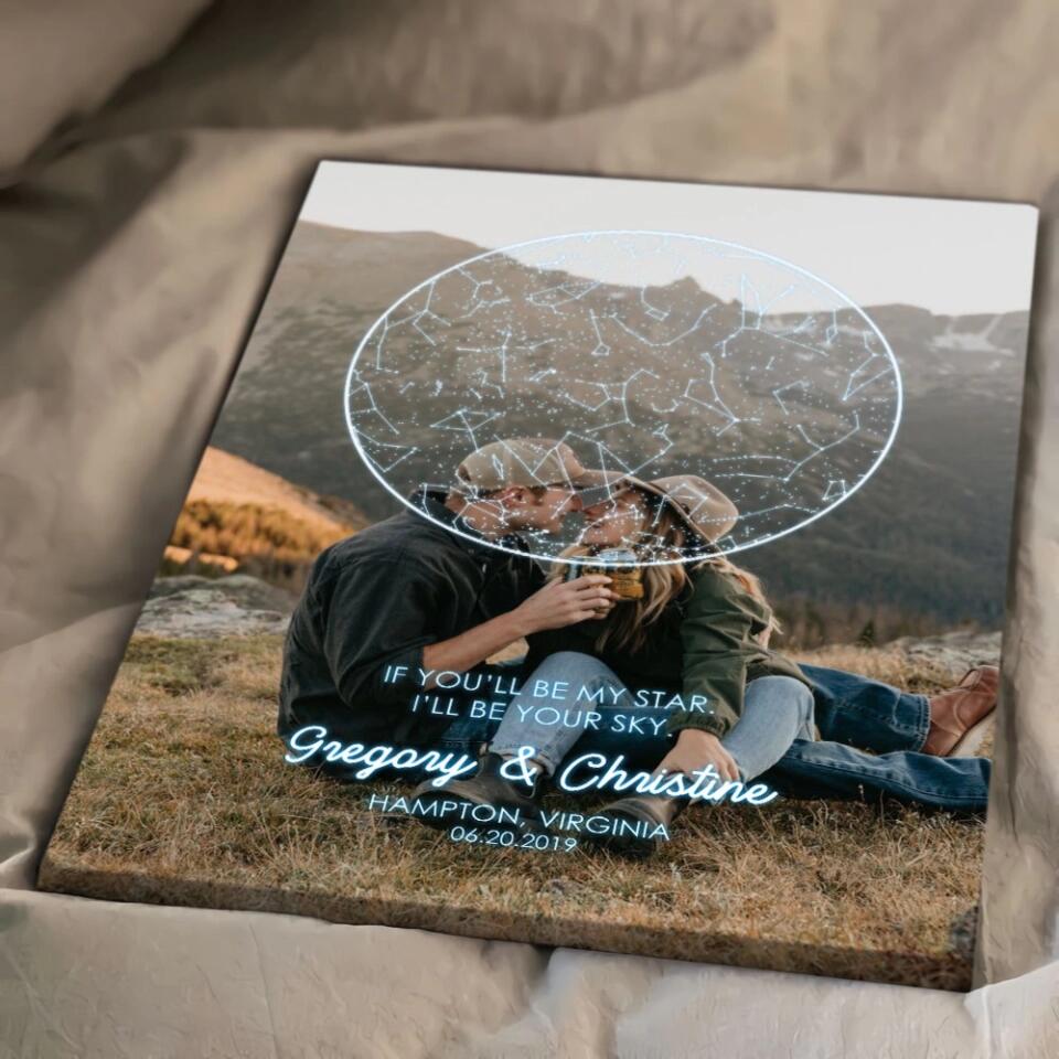 If You'll Be My Star I'll Be Your Sky Custom Star Map Canvas Poster Anniversary Gift For Couples