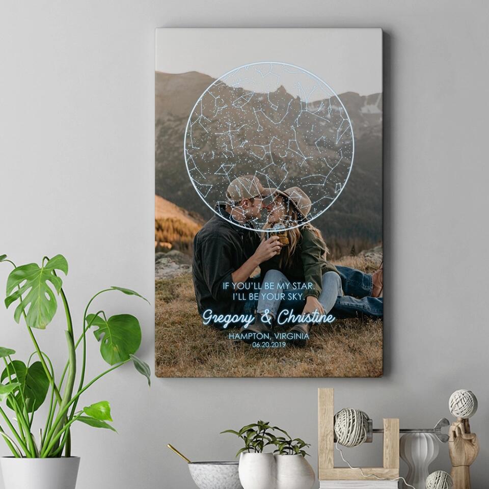 If You'll Be My Star I'll Be Your Sky Custom Star Map Canvas Poster Anniversary Gift For Couples