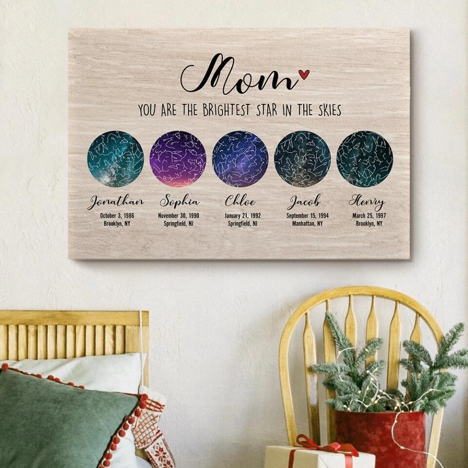 Constellation Night Sky Chart Custom Star Map Canvas Poster Birthday Gift For Mom