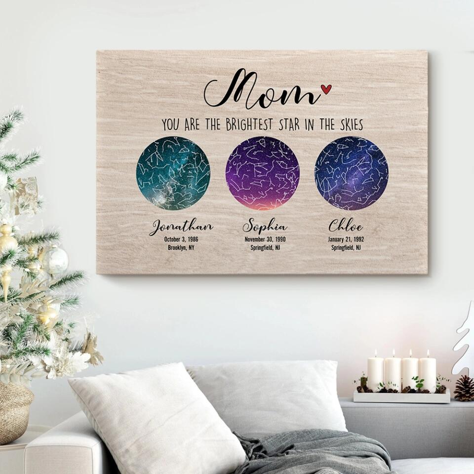 Constellation Night Sky Chart Custom Star Map Canvas Poster Birthday Gift For Mom
