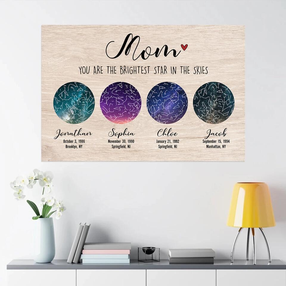 Constellation Night Sky Chart Custom Star Map Canvas Poster Birthday Gift For Mom