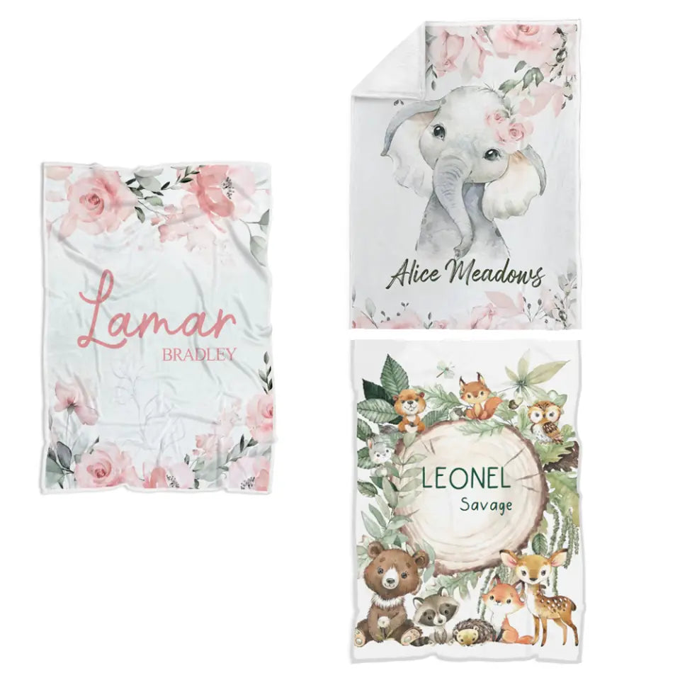 Lovely Floral Style - Cute Animal Theme - Personalized Baby Name - Custom Nickname - Blanket - Best Gift for 3 Months 7 Month Baby Kid Toddler - 211ICNLNBL159