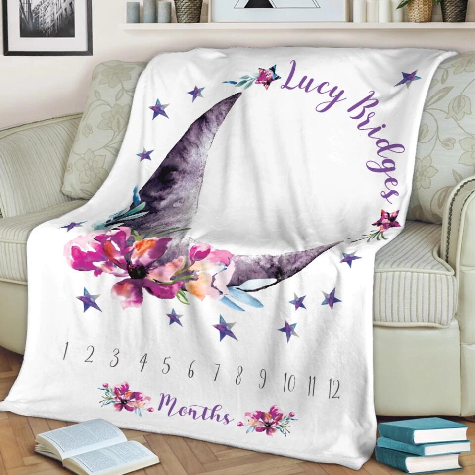 Baby Month Milestone Blanket- Moon and Stars - Celestial - Girl - Personalized Baby Blanket - New Mom Baby Shower Gift - 211IHPLNBL516