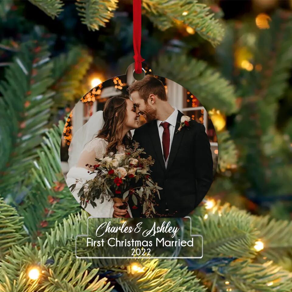 First Christmas Marriage - Custom Ornament for Couples - Personalized Photo Hanging Ornament - Christmas Decor Gift for Her Him