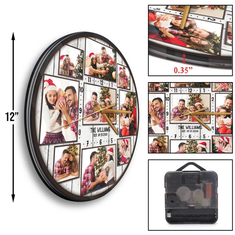 Custom Family Photo Collage - House Warming Present Idea - Custom Wall Clock - Christmas Gift For Parents