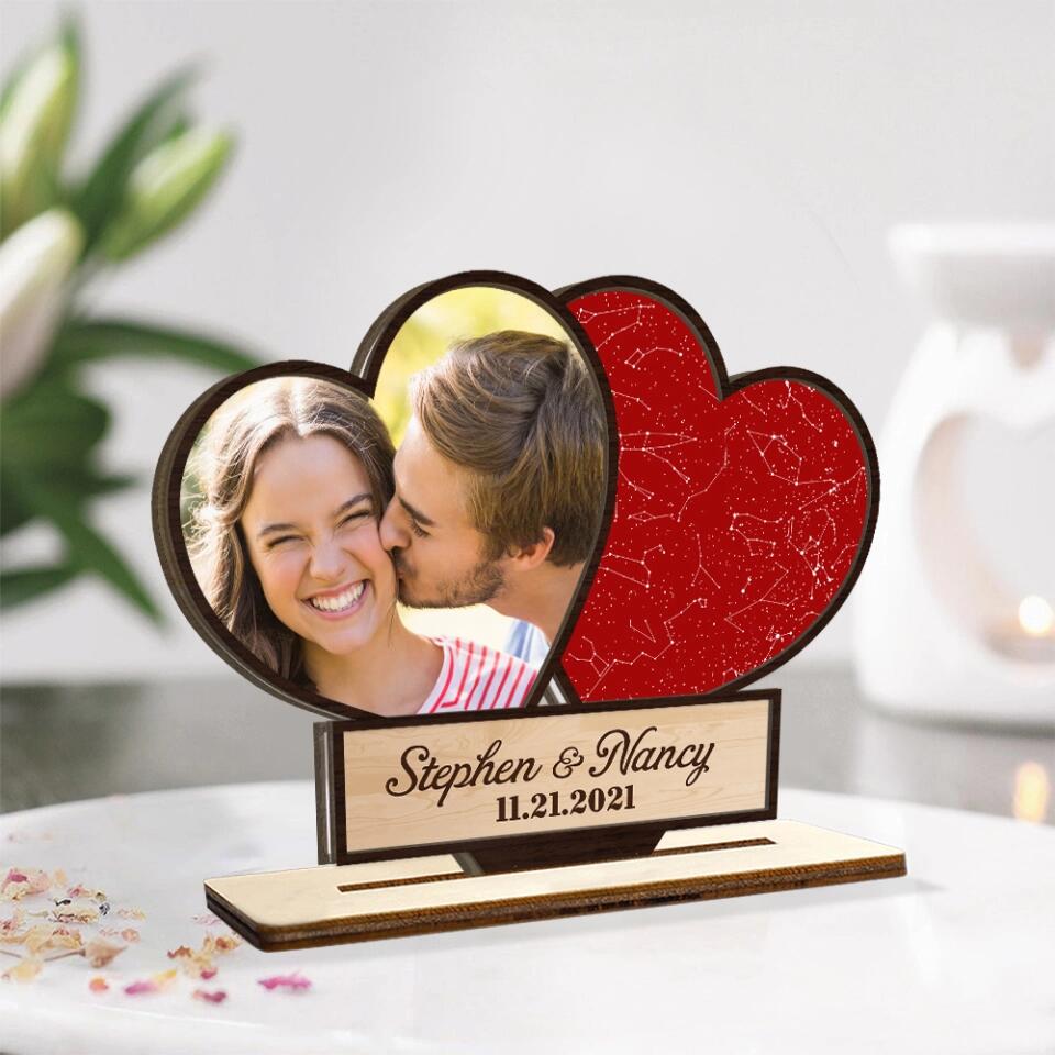 Night Sky Heart, Customizable Photo, Heart Shape - Personalized Wooden Plaque 3 Layers - Best Birthday Valentine Anniversary Gift for Him Her Couple - 211IHPBNWP508