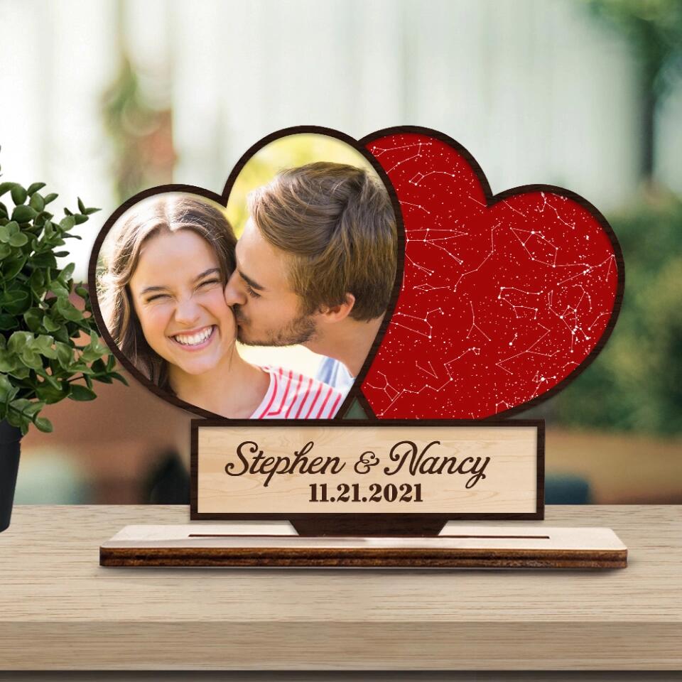 Night Sky Heart, Customizable Photo, Heart Shape - Personalized Wooden Plaque 3 Layers - Best Birthday Valentine Anniversary Gift for Him Her Couple - 211IHPBNWP508