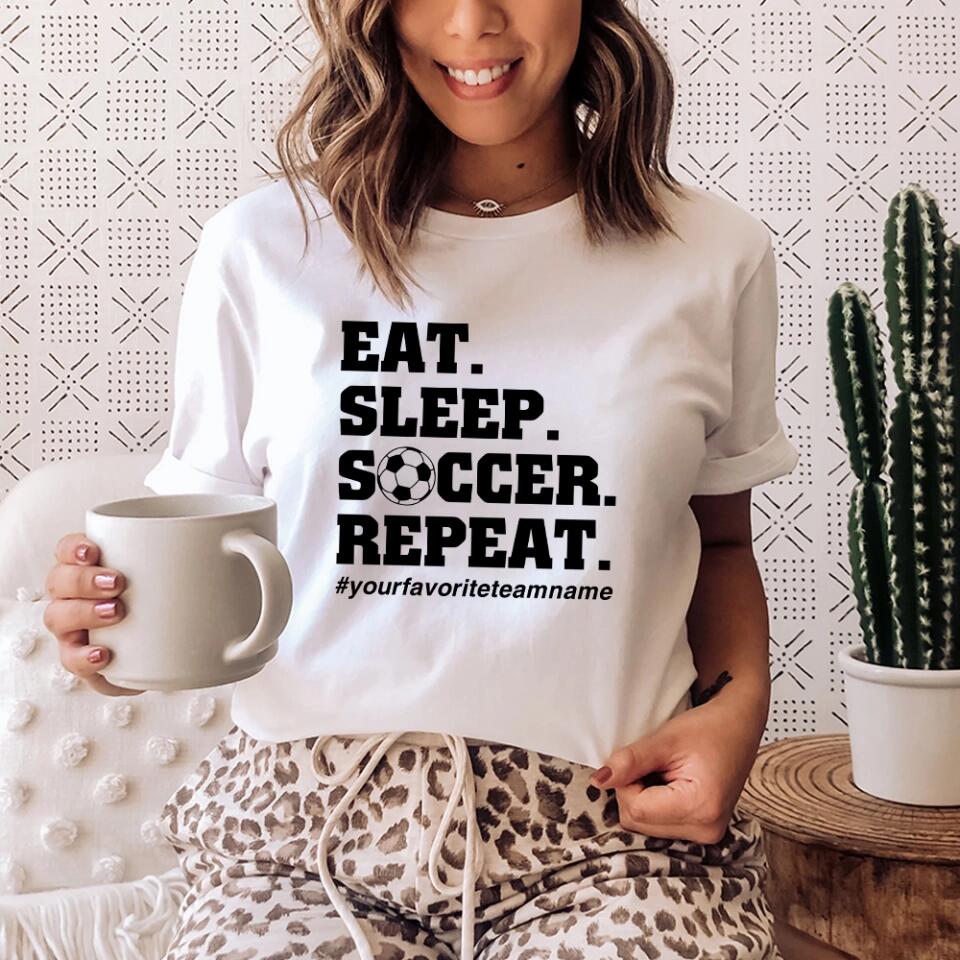 Eat Sleep Repeat, Personalized Name & Hashtag Unisex Shirt, Cool Gift for Soccer Lovers