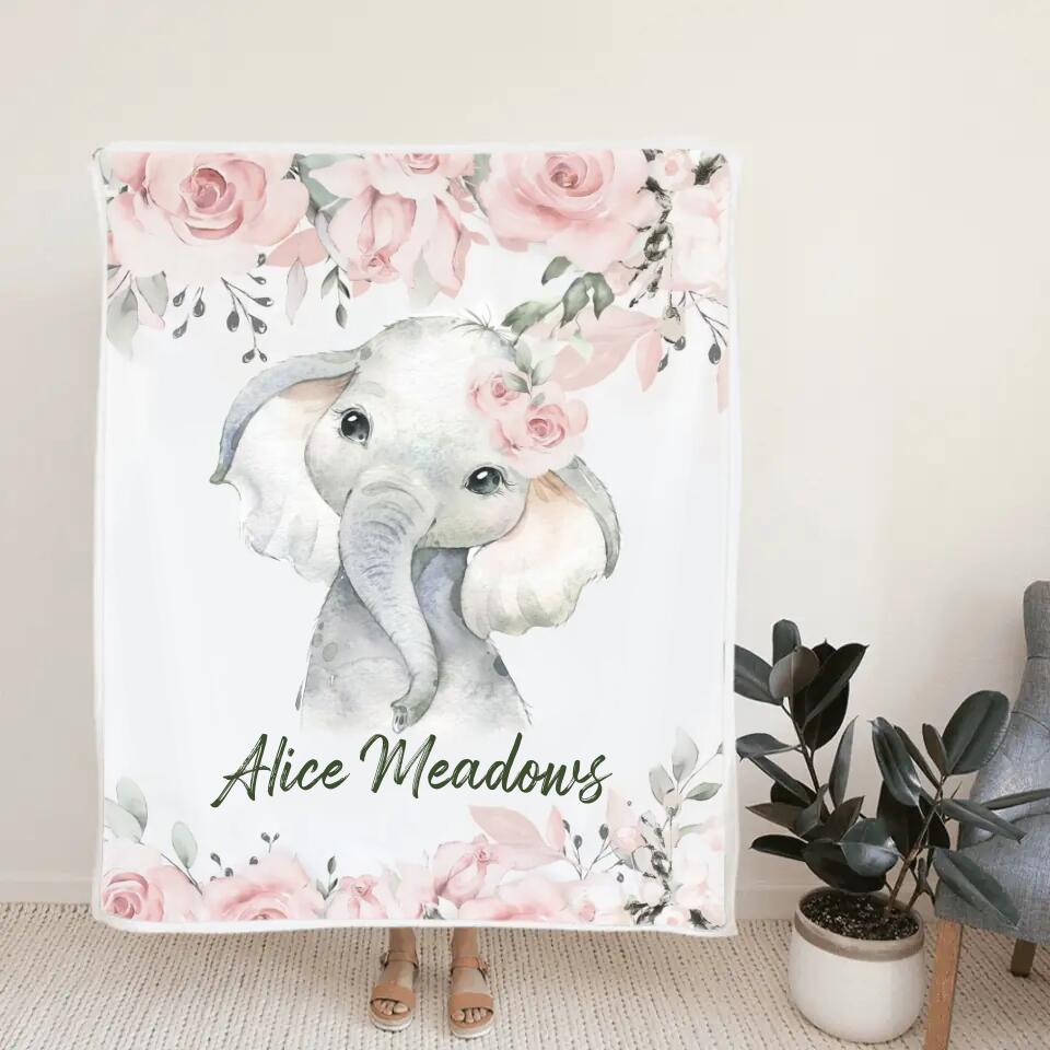 Lovely Floral Style - Cute Animal Theme - Personalized Baby Name - Custom Nickname - Blanket - Best Gift for 3 Months 7 Month Baby Kid Toddler - 211ICNLNBL159