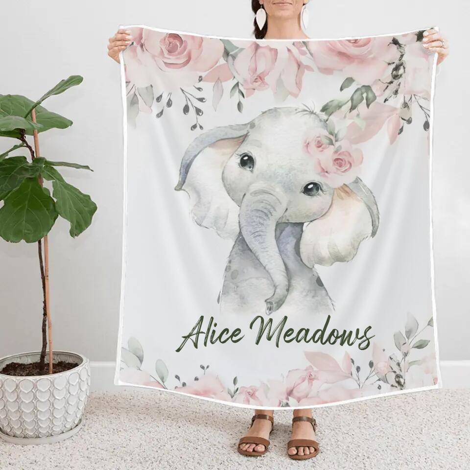 Lovely Floral Style - Cute Animal Theme - Personalized Baby Name - Custom Nickname - Blanket - Best Gift for 3 Months 7 Month Baby Kid Toddler - 211ICNLNBL159