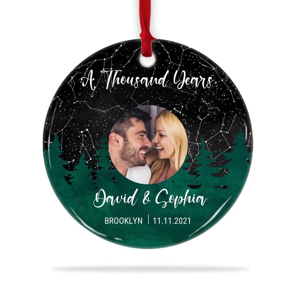 Night Star Map, Custom Favorite Song & Photo - Personalized Ceramic Ornament