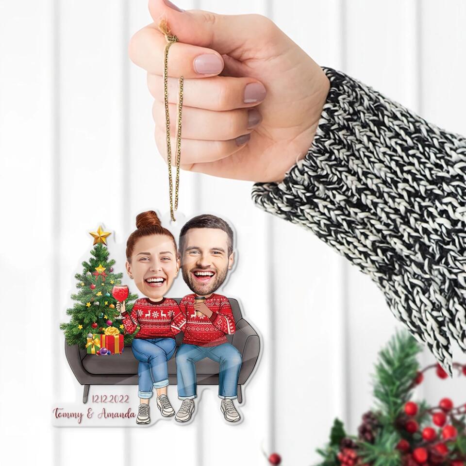 Couple on Christmas - Our First Christmas - Personalized Faces & Names - Custom Face Ornament - Christmas Gift for Her Him - Hanging Decor