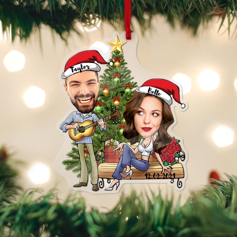 Couple on Christmas - Our First Christmas - Personalized Faces & Names - Custom Face Ornament - Christmas Gift for Her Him - Hanging Decor