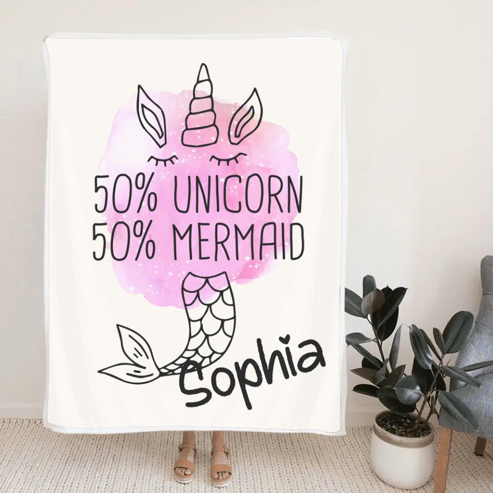 50% Unicorn 50% Mermaid - Personalized Name - Custom Nickname - Blanket - Fleece Blanket - Best Gift for Girl Baby Kid - Christmas Gift for Daughter Niece Sister - 211ICNNPBL267