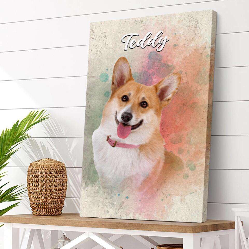 Dog Portrait Watercolor Print Custom Canvas Poster Gift For Dog Lovers