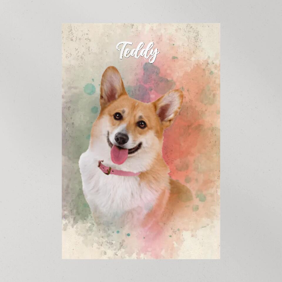 Dog Portrait Watercolor Print Custom Canvas Poster Gift For Dog Lovers