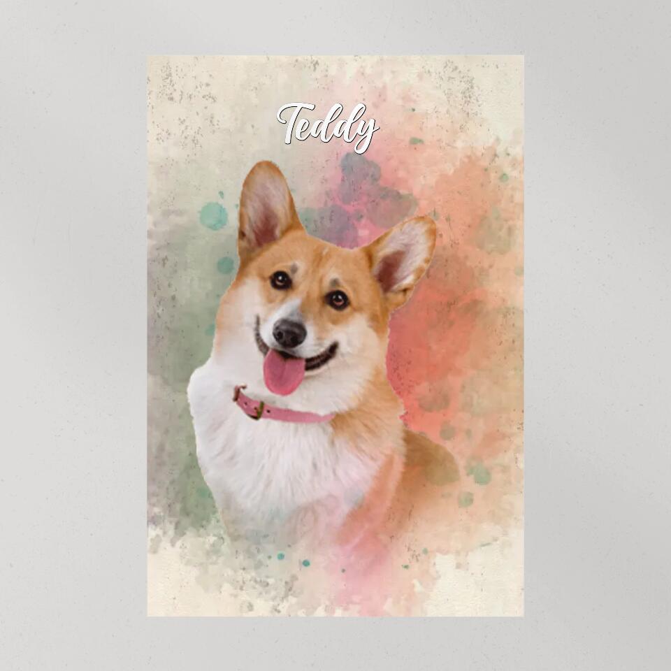 Dog Portrait Watercolor Print Custom Canvas Poster Gift For Dog Lovers