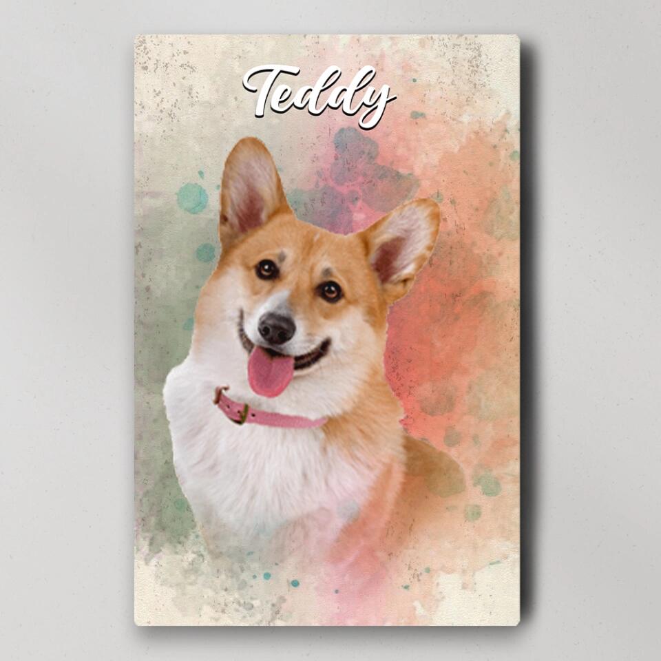 Dog Portrait Watercolor Print Custom Canvas Poster Gift For Dog Lovers