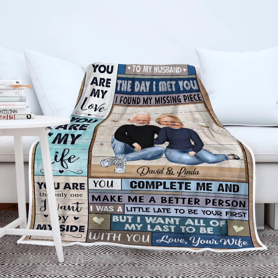 To My Husband, The day I meet You I found my Missing Piece - Best custom Photo and Name Fleece Blanket Birthday Anniversary Gift Idea for Husband/ For Him - 212IHNLNBL887