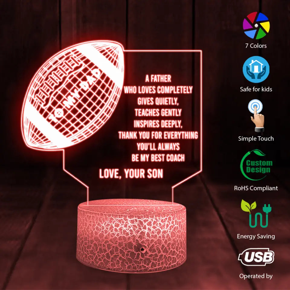 To My Dad Football Dad Best Coach Custom 3D Light Father's Day Gifts