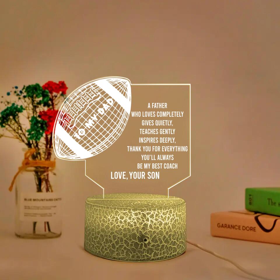 To My Dad Football Dad Best Coach Custom 3D Light Father's Day Gifts
