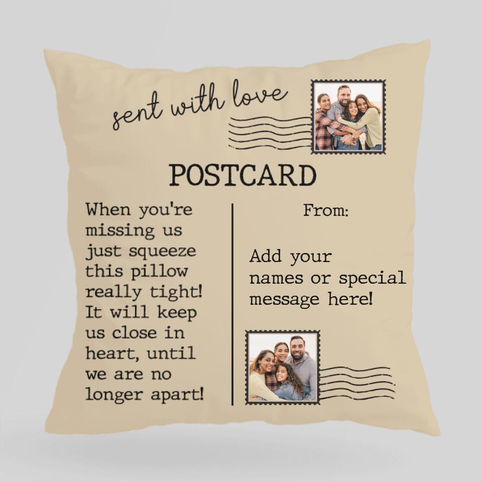 Sent with Love Postcard - When You're Missing Us Just Squeeze This Pillow Really Tight - Canvas Pillow - Best Gift for Daughter from Mother & Father - Long Distance Gifts - 211ICNNPPI135