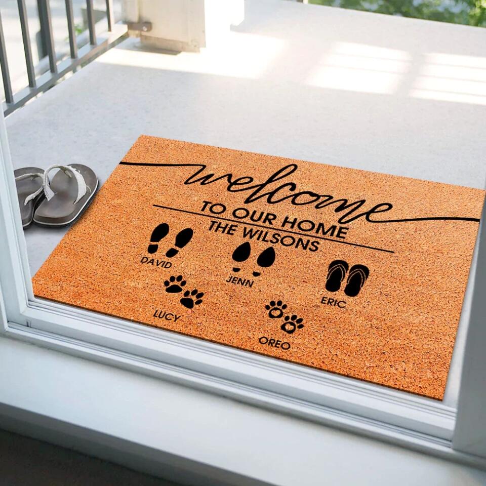 Welcome To Our Home Custom Footprint - Housewarming Gifts - Custom Doormat - Family Gifts