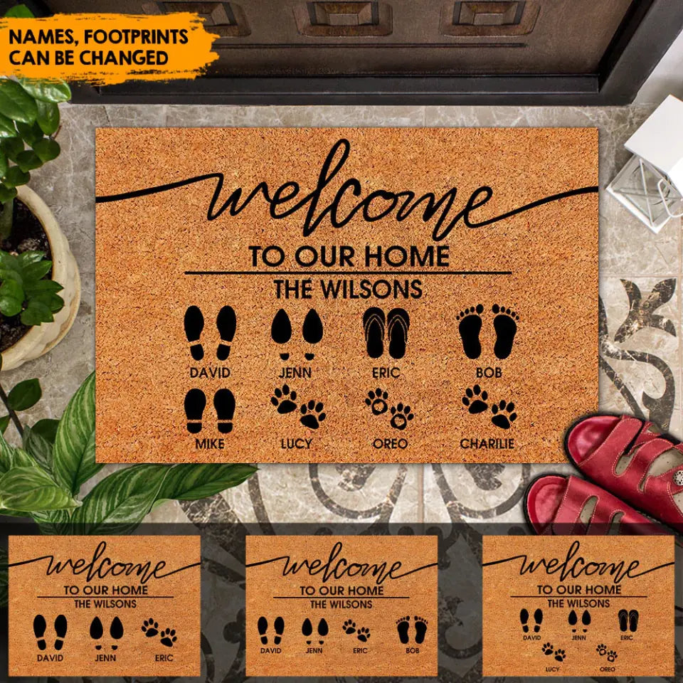 Welcome To Our Home Custom Footprint - Housewarming Gifts - Custom Doormat - Family Gifts