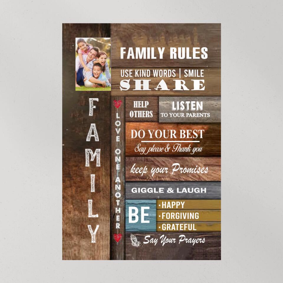 Family Rules Wall Art Custom Canvas Poster Christmas Gift For Family